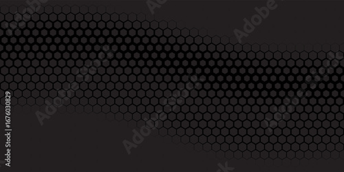 Black Metal Hexagon Grid Steel Background. Hexagonal Holes Perforated Sheet Metal or Carbon Fiber Texture. New Strong Nanomaterial Technology Abstract Vector Illustration. Eps10