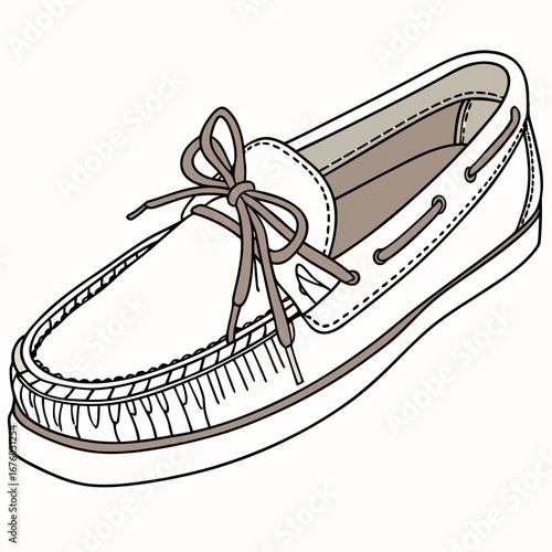 Classic tan boat shoe with white laces and stitching detail