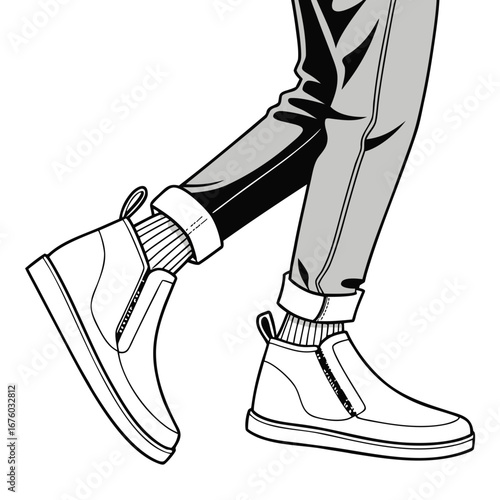Stylized illustration of a person wearing casual zip up ankle boots and cuffed jeans