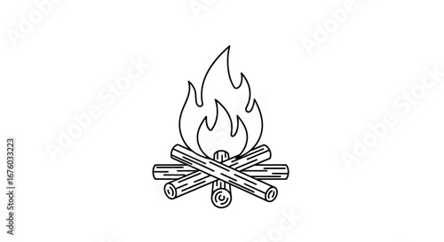 Simple Line Drawing of a Campfire with Flames.
