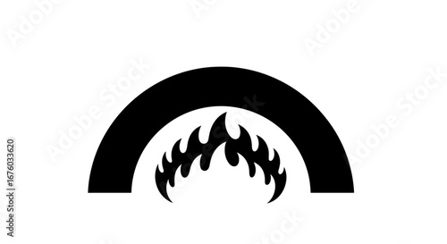 Black Silhouette of a Fireplace with Flames Burning.