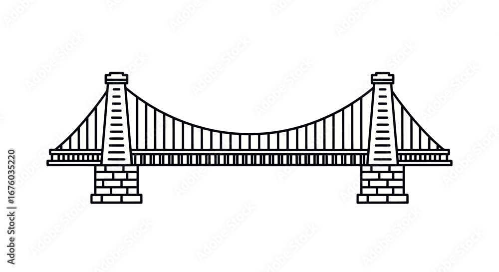 Fototapeta premium Line Drawing of a Classic Suspension Bridge.