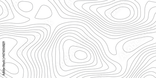 White contour lines mountain relief pattern on black seamless background, abstract topography map showing stylized elevations, geographic detail, and paper texture.