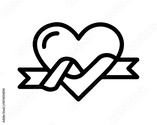Heart vector symbol. Valentines day ribbon logotype. Abstract line medical health logo icon design.icon

