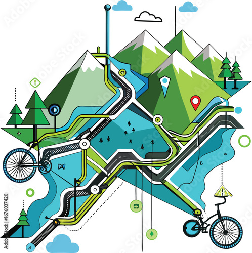 Abstract Running Track Lanes Design, Red, Blue, and Beige Colors