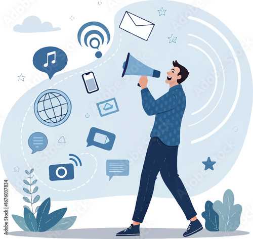 Person Using Megaphone to Amplify Communication in Digital World