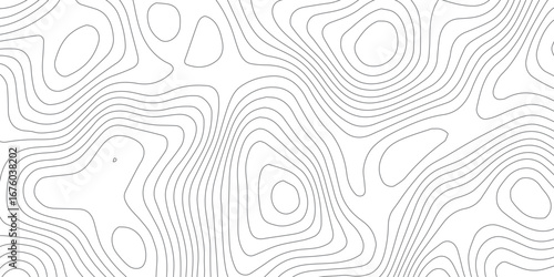 Seamless black and white topographic map pattern, abstract mountain relief with white contour lines, stylized elevations, geographic detail, and paper-like textured