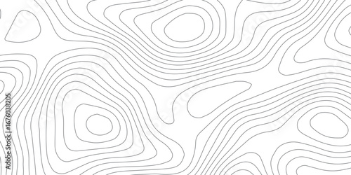 Stylized abstract geographic contour pattern, white topographic lines on black, seamless mountain elevation map design with textured paper effect and intricate height