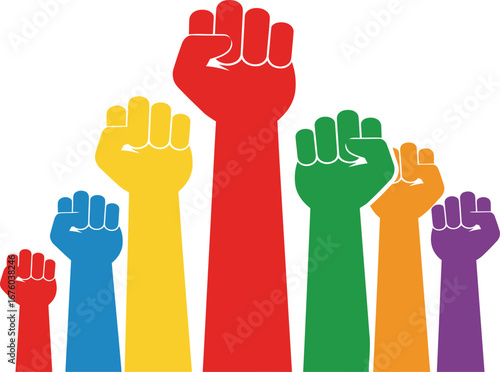 Colorful Raised Fists Illustration – Symbol of Unity, Diversity, and Empowerment