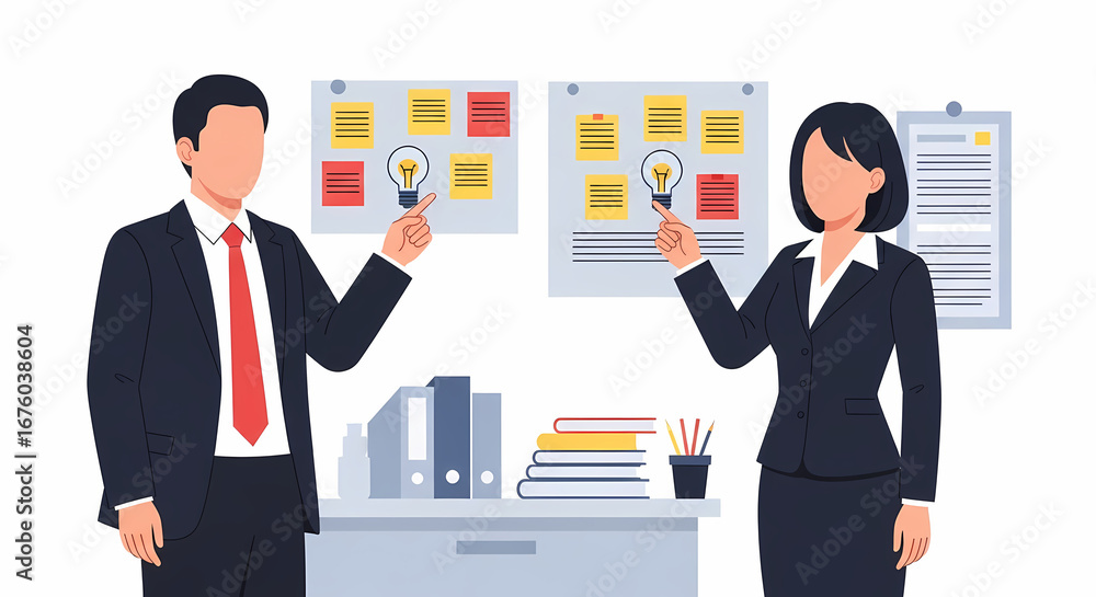 Fototapeta premium Business colleagues pointing to new ideas on a whiteboard