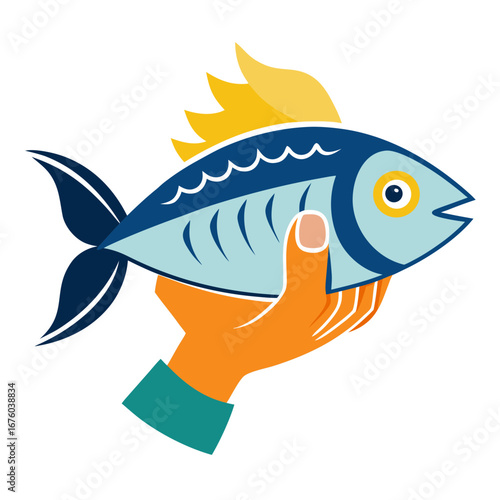 Expertly presenting a freshly caught fish symbolizing successful fishing and healthy cuisine, perfect for seafood promotions and culinary content.