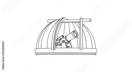 Astronomical Observatory Dome with Telescope.