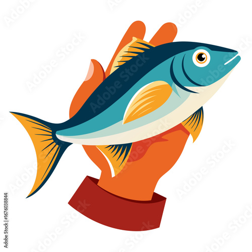 Expertly presenting a vibrant, freshly caught fish held carefully in a professional hand, perfect for culinary, seafood, or fishing themes