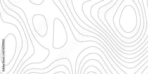 Abstract seamless contour map with white topographic lines on black, showing stylized mountain relief, elevation levels, geographic map details, and paper texture finish.