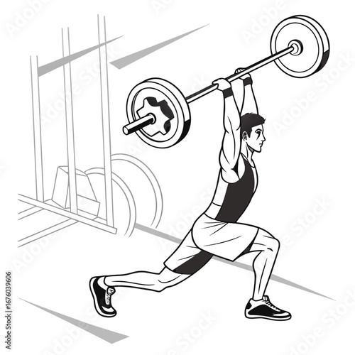 An athletic woman is training with a barbell, showing her strength and power during a workout at the gym