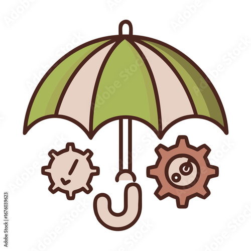 A vibrant blue umbrella provides shelter from the rainy weather in this vector illustration