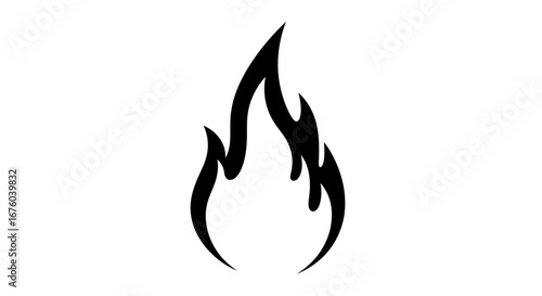 Stylized Black Flame Icon Representing Fire, Heat, and Energy.