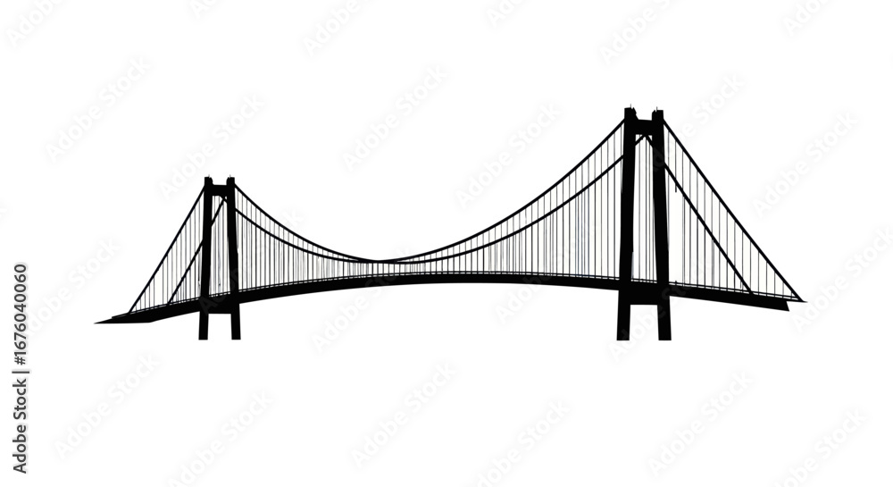 Fototapeta premium Iconic Suspension Bridge Silhouette with Towering Supports and Cables.