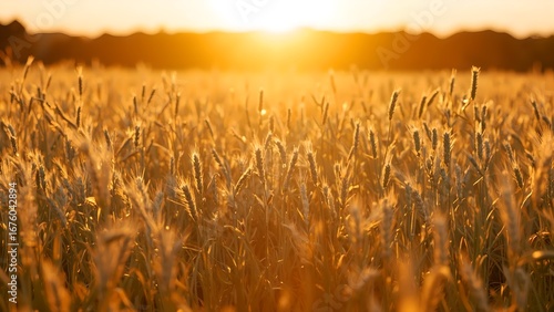 Wheat Field at Sunset with Golden Sunlight
