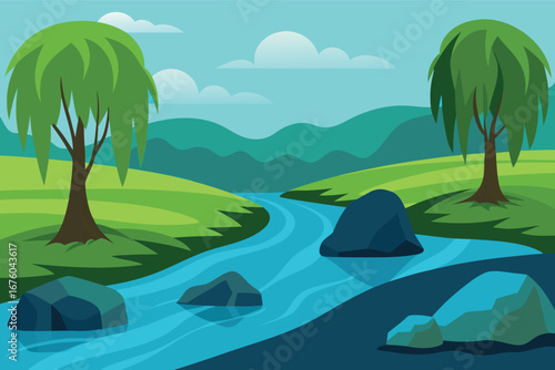 landscape with trees and water