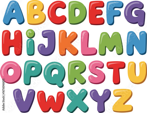 Colorful and playful alphabet letters in a fun bubbly font perfect for children s education and design