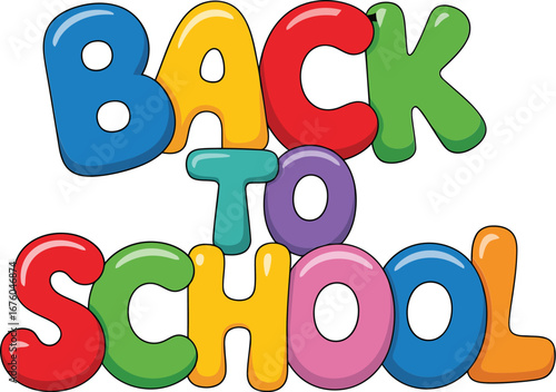 Colorful and fun balloon lettering spelling out back to school on a white background