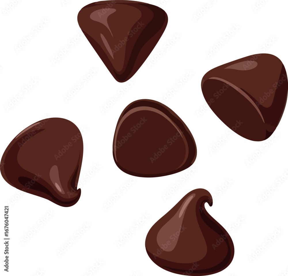 Fototapeta premium Rich dark chocolate chips scattered sweet baking ingredient macro vector