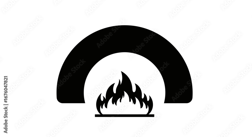 Fototapeta premium Black and White Oven with Flames Icon.