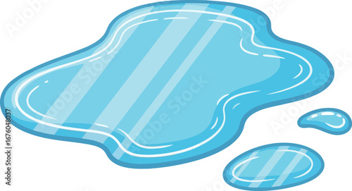 Illustration of a clear water puddle with reflections and small droplets scattered vector
