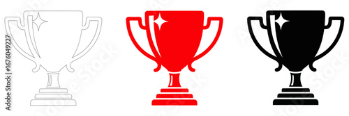 Award Winning Trophy Vector Icons Red, White, Black, Design Elements, Achievement Symbols, Success Graphics, Vector Illustration, Champion Cup, Prize