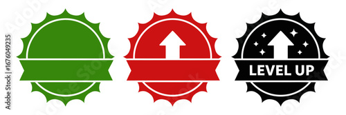 Level Up Badges, Achievement Icons, Progress Symbols