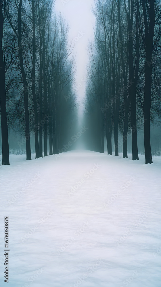Naklejka premium Winter Landscape Illustration: Snowy Path