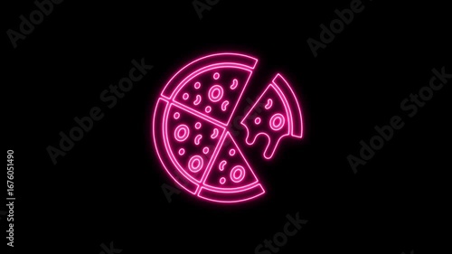 Neon Pizza Icon Animatio a black background