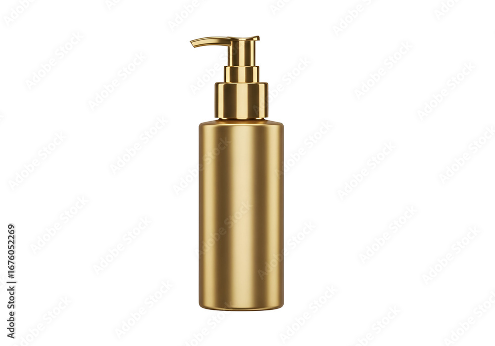 Obraz premium A metallic gold pump bottle stands out against a plain black background.