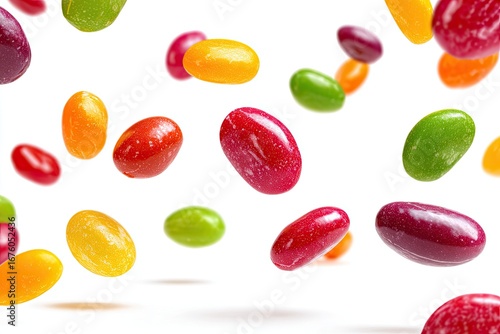 Wallpaper Mural Colorful jelly beans in mid-air, various vibrant hues,  oval shape,  against a white background Torontodigital.ca