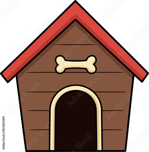 Cute cartoon dog house with bone decoration adorable pet shelter simple illustration vector