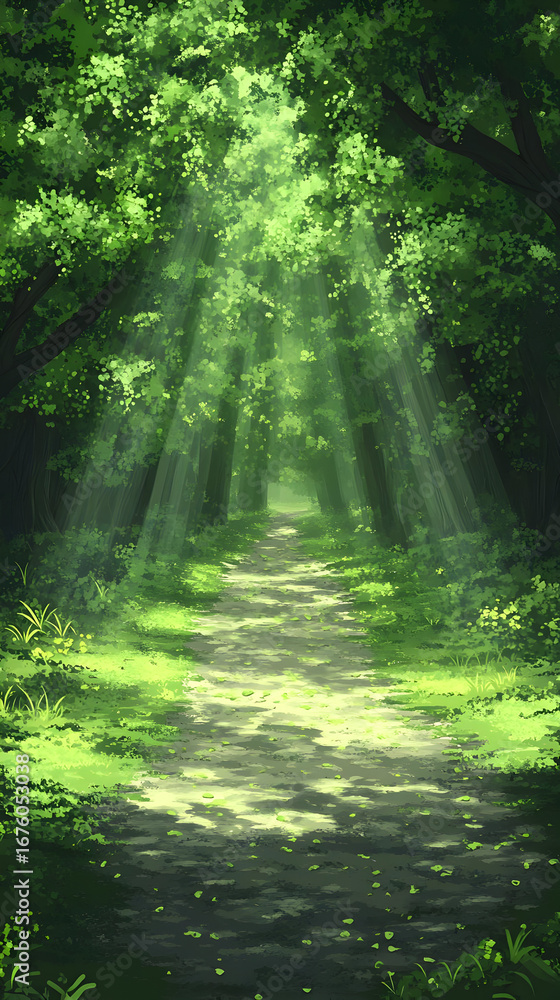 Fototapeta premium Sunlit Forest Path Illustration