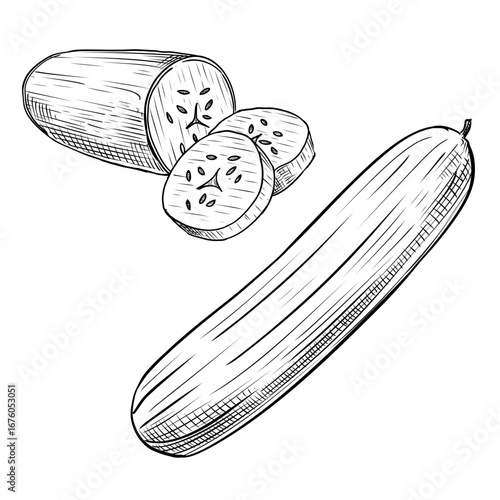Hand Drawn Cucumber Slice Sketch Vector Illustration