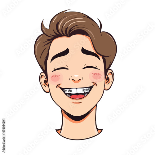 A happy teenager with braces and a relaxed smile