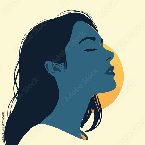 A woman in profile enjoying solitude at sunset