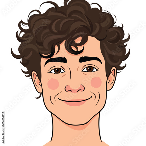 A content man with curly hair and freckles