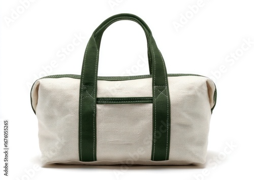 Cream-colored canvas tote bag with dark green accents