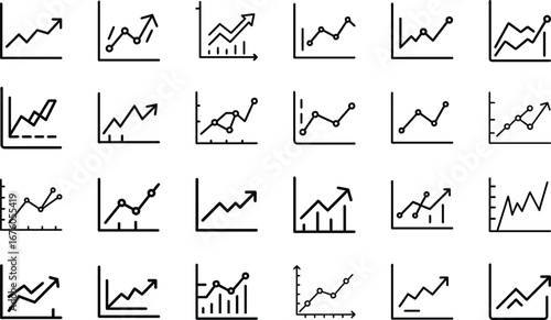 Modern Vector Line Chart Icon, Business Trend Analytics Graph Symbol, Financial Data Growth Illustration, Stock Market Progress Infographic, Minimalist Economy Report Design on White Background