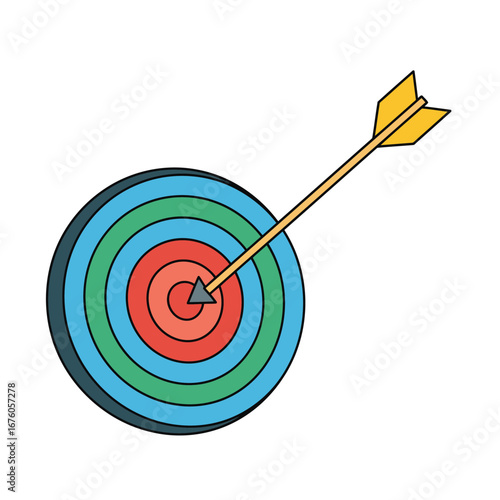 Colorful illustration of an archery target with a yellow arrow hitting near the bullseye, symbolizing aim and achievement.