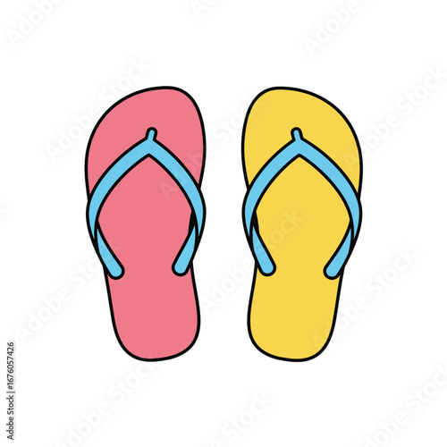 Pair of colorful flip-flops, perfect for summer vacation and beach days.