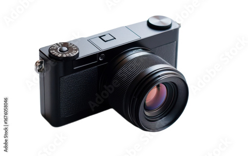 Black digital camera compact isolated on white background, png