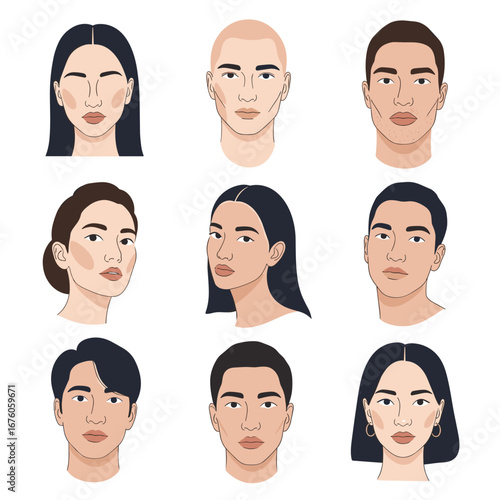 A diverse collection of portrait illustrations featuring individuals with various hairstyles and features