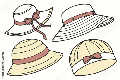 Four decorative summer hats for women fashion accessories
