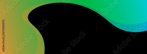 Abstract green blue wave light effect in perspective illustration. Magic luminous azure glow design element on dark background, flash luminosity, abstract neon motion glowing wavy lines