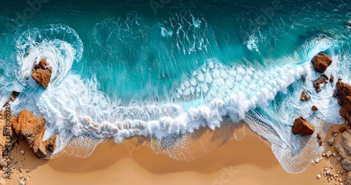 Aerial Turquoise Waves on Golden Beach